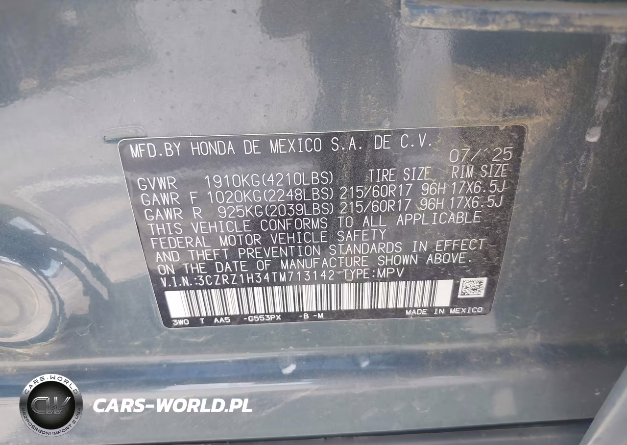 2026 Honda Hr-V 2Wd Lx VIN:3CZRZ1H34TM713142 - 9
