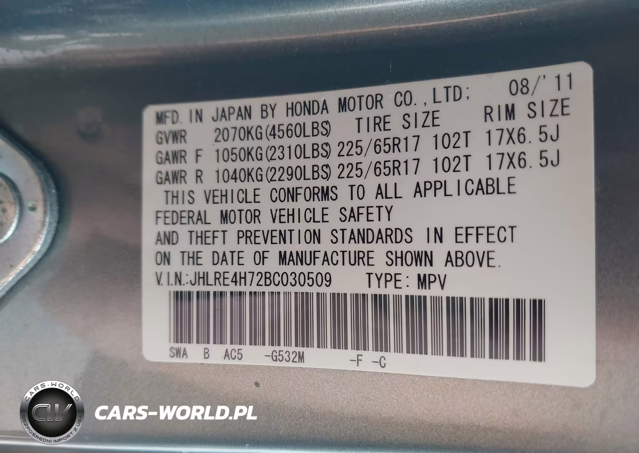 2011 Honda Cr-V Ex-L VIN:JHLRE4H72BC030509 - 9