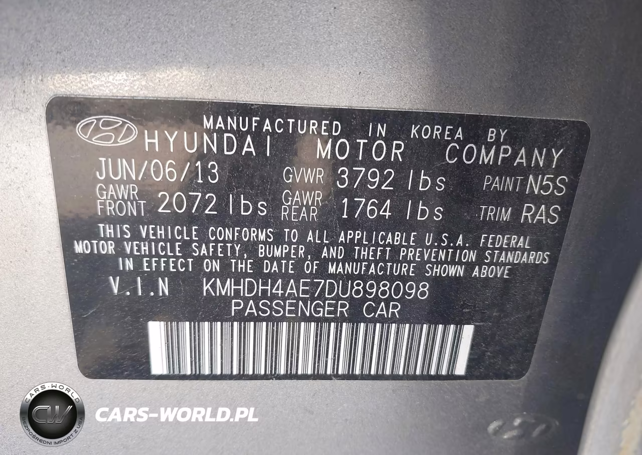 2013 Hyundai Elantra Gls VIN:KMHDH4AE7DU898098 - 9