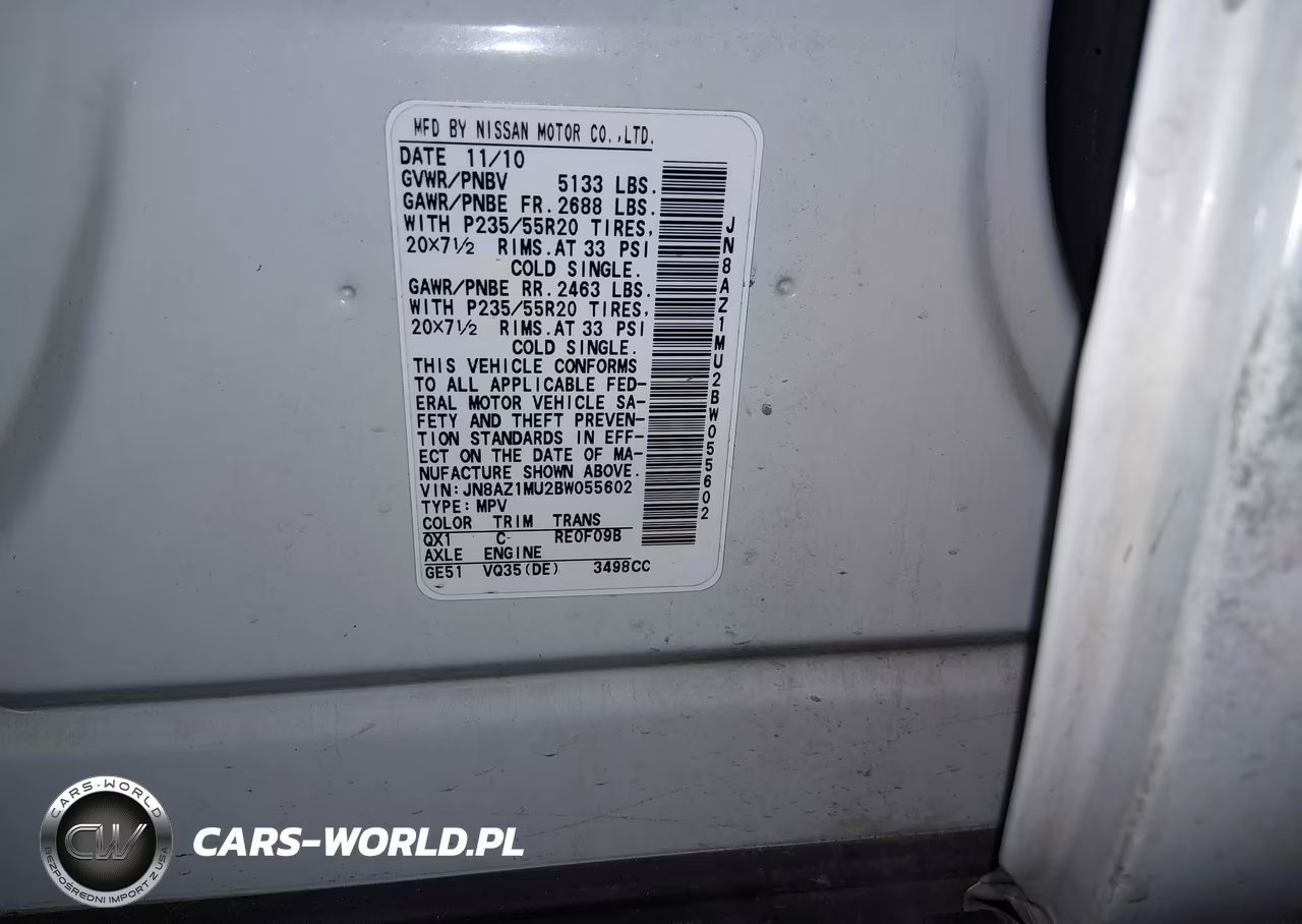 2011 Nissan Murano Le VIN:JN8AZ1MU2BW055602 - 9