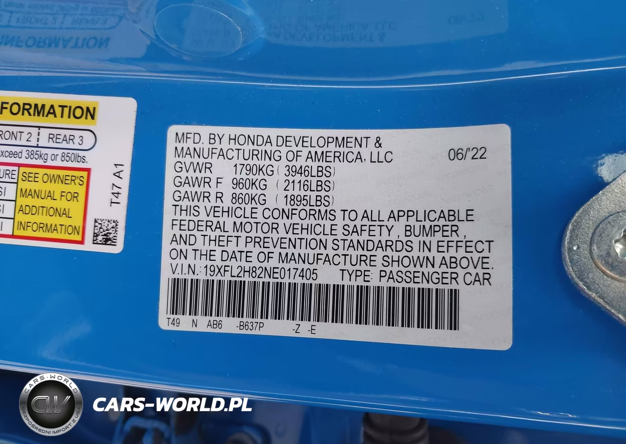 2022 Honda Civic Sport VIN:19XFL2H82NE017405 - 9