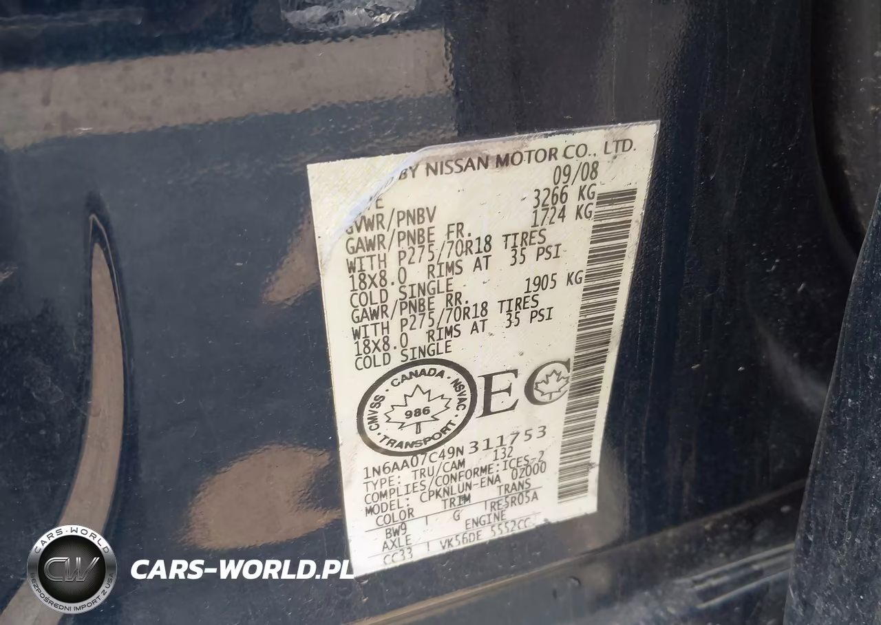 2009 Nissan Titan Xe VIN:1N6AA07C49N311753 - 9