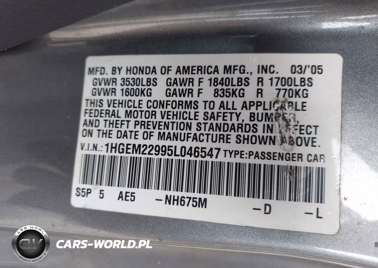 2005 Honda Civic Ex VIN:1HGEM22995L046547 - 9