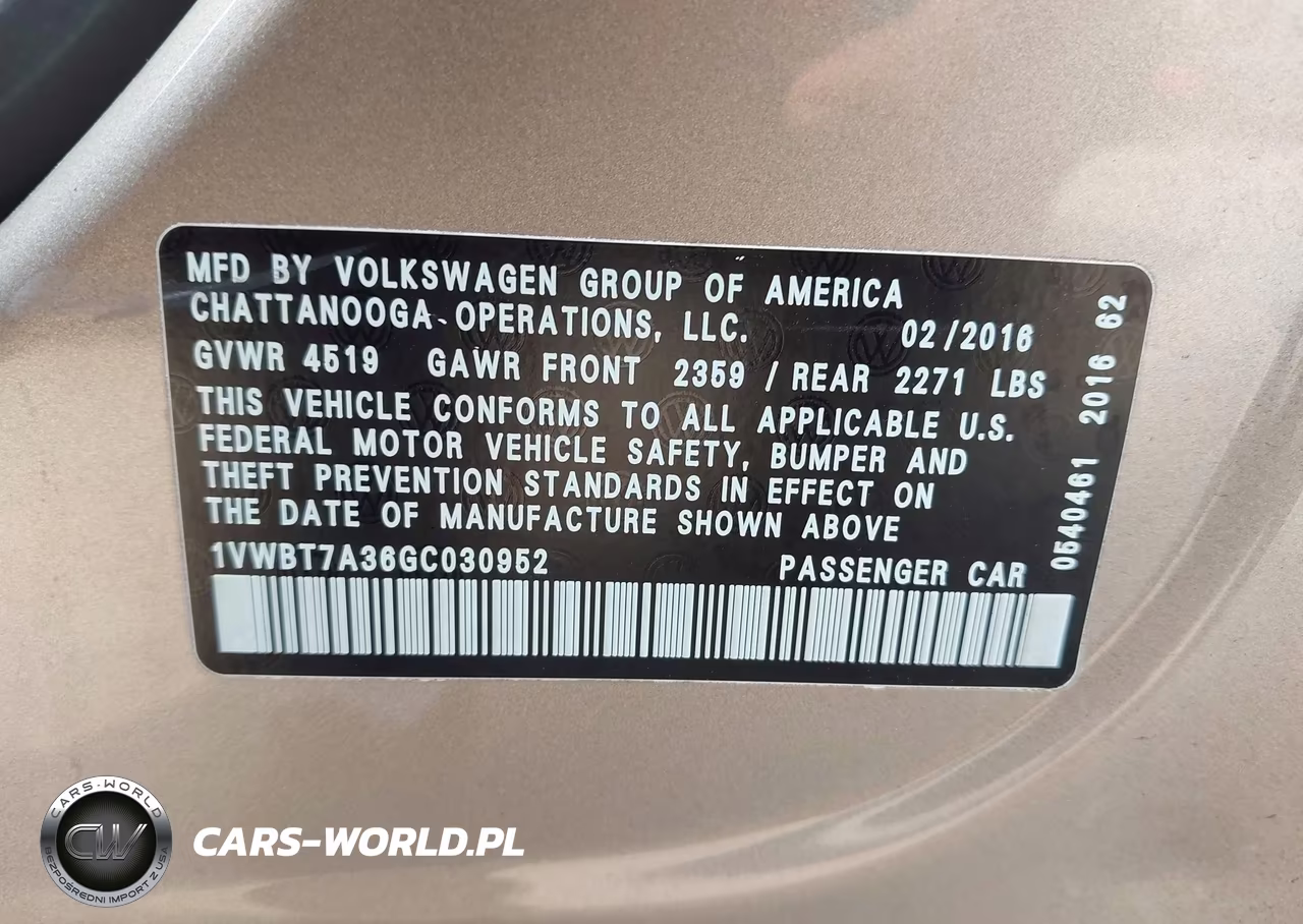 2016 Volkswagen Passat 1.8T Se VIN:1VWBT7A36GC030952 - 9
