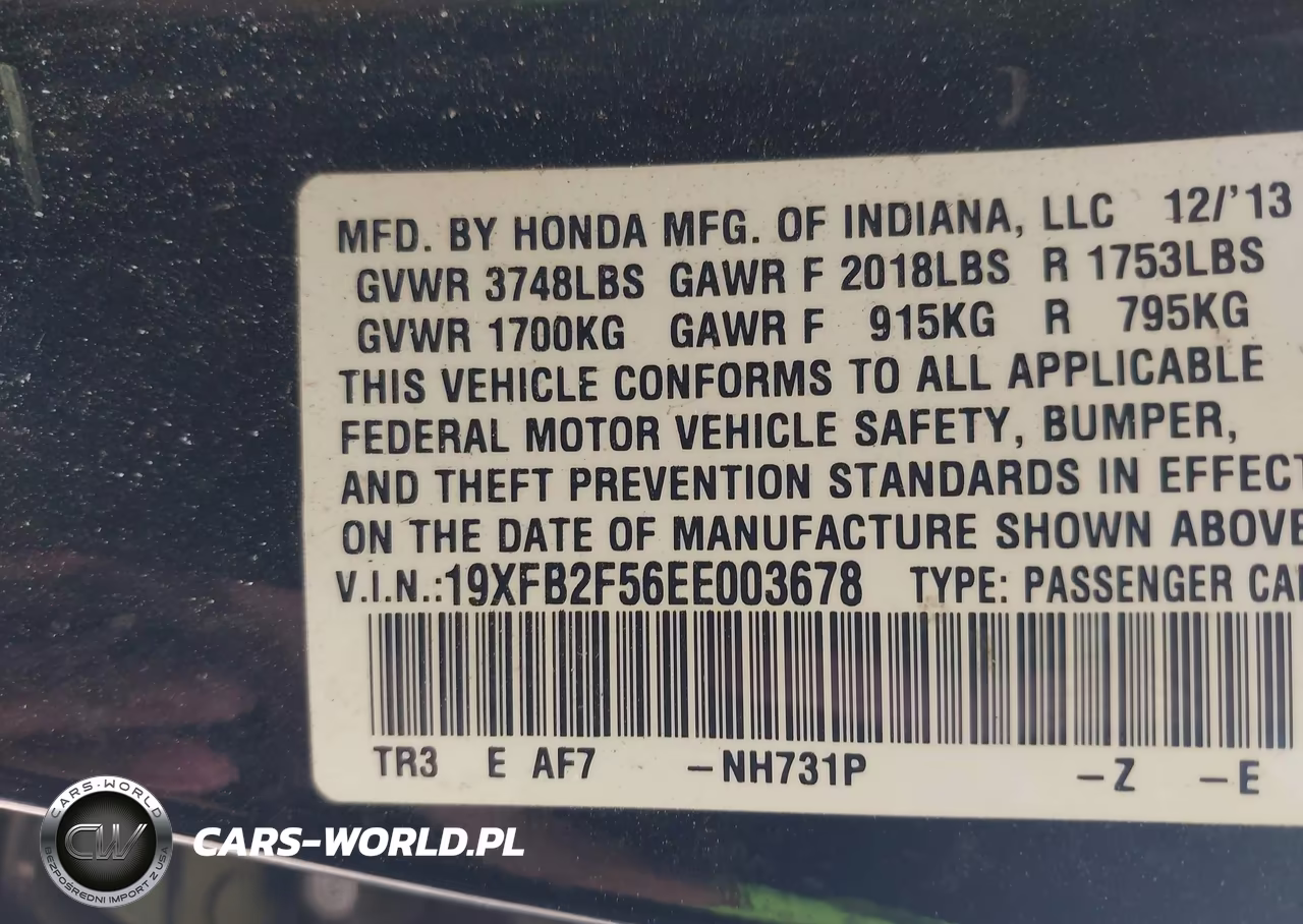 2014 Honda Civic Lx VIN:19XFB2F56EE003678 - 9