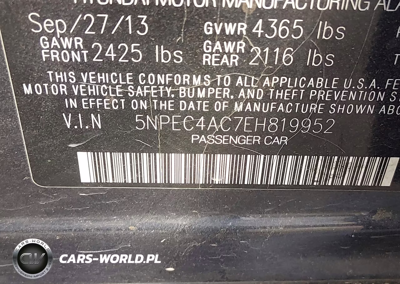 2014 Hyundai Sonata Se VIN:5NPEC4AC7EH819952 - 9