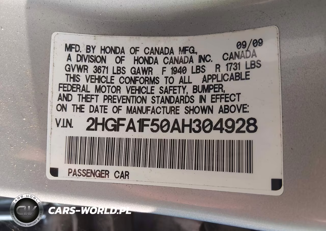 2010 Honda Civic Lx VIN:2HGFA1F50AH304928 - 9