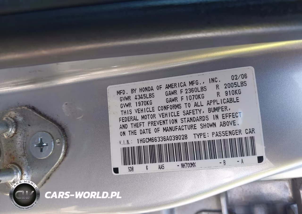 2006 Honda Accord 3.0 Lx VIN:1HGCM66336A039028 - 9