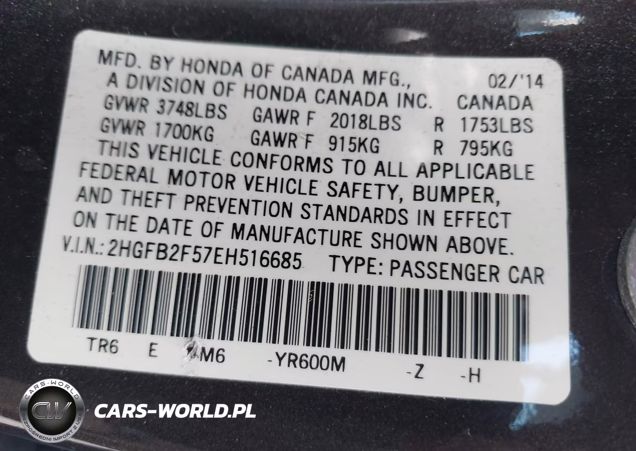 2014 Honda Civic Lx VIN:2HGFB2F57EH516685 - 9
