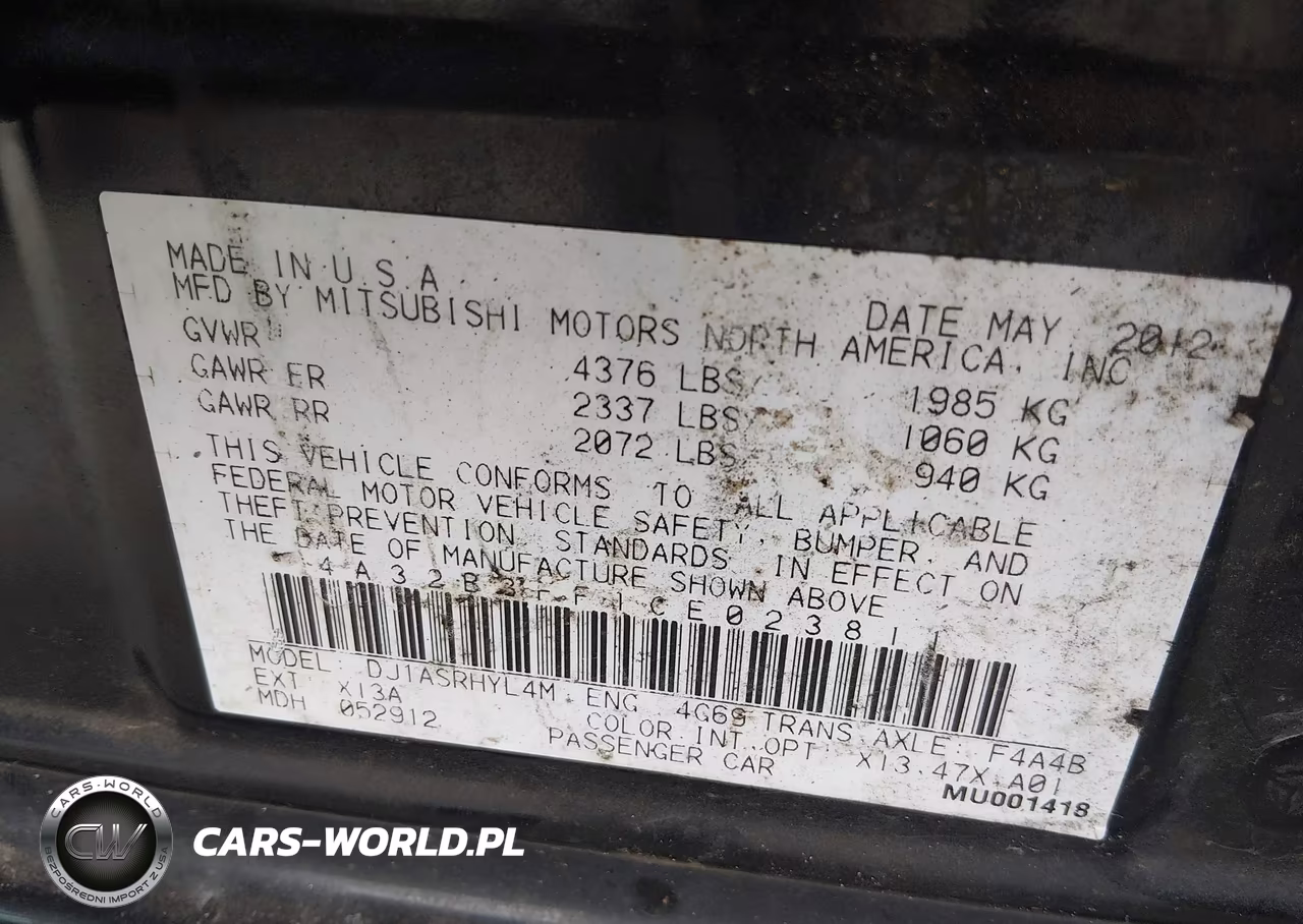 2012 Mitsubishi Galant Es-Se VIN:4A32B3FF1CE023811 - 9