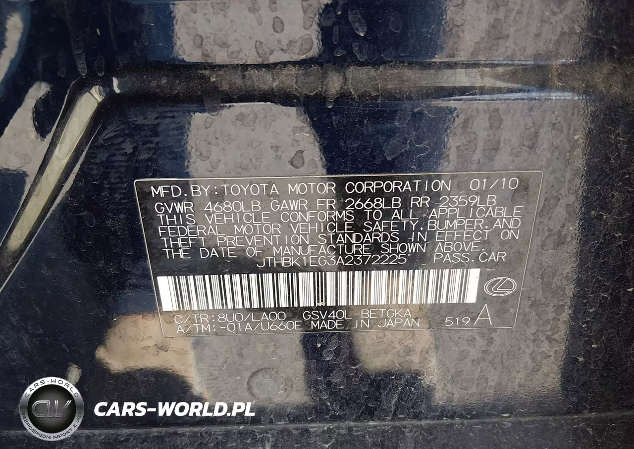 2010 Lexus Es 350 VIN:JTHBK1EG3A2372225 - 9