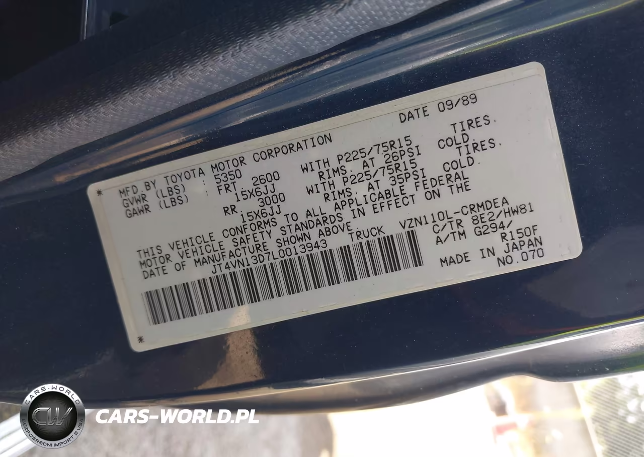 1990 Toyota Pickup 1-2 Ton Ex Lng Whlbse Dlx VIN:JT4VN13D7L0013943 - 9