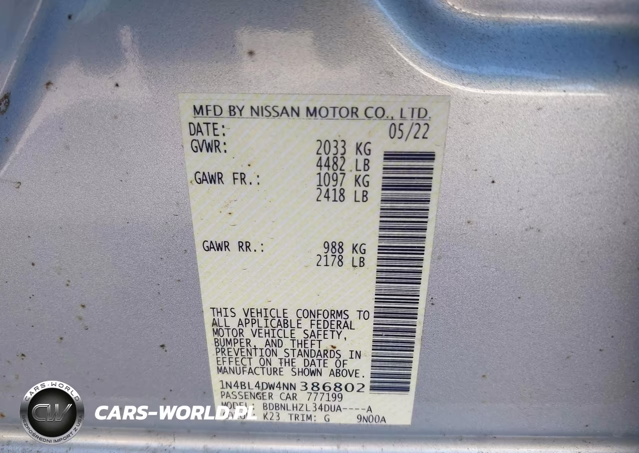 2022 Nissan Altima Sv Intelligent Awd VIN:1N4BL4DW4NN386802 - 9