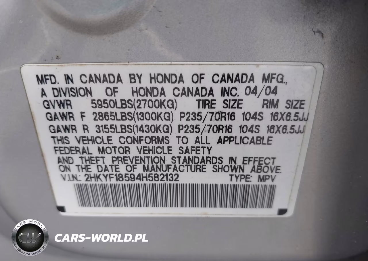 2004 Honda Pilot Ex-L VIN:2HKYF18594H582132 - 9