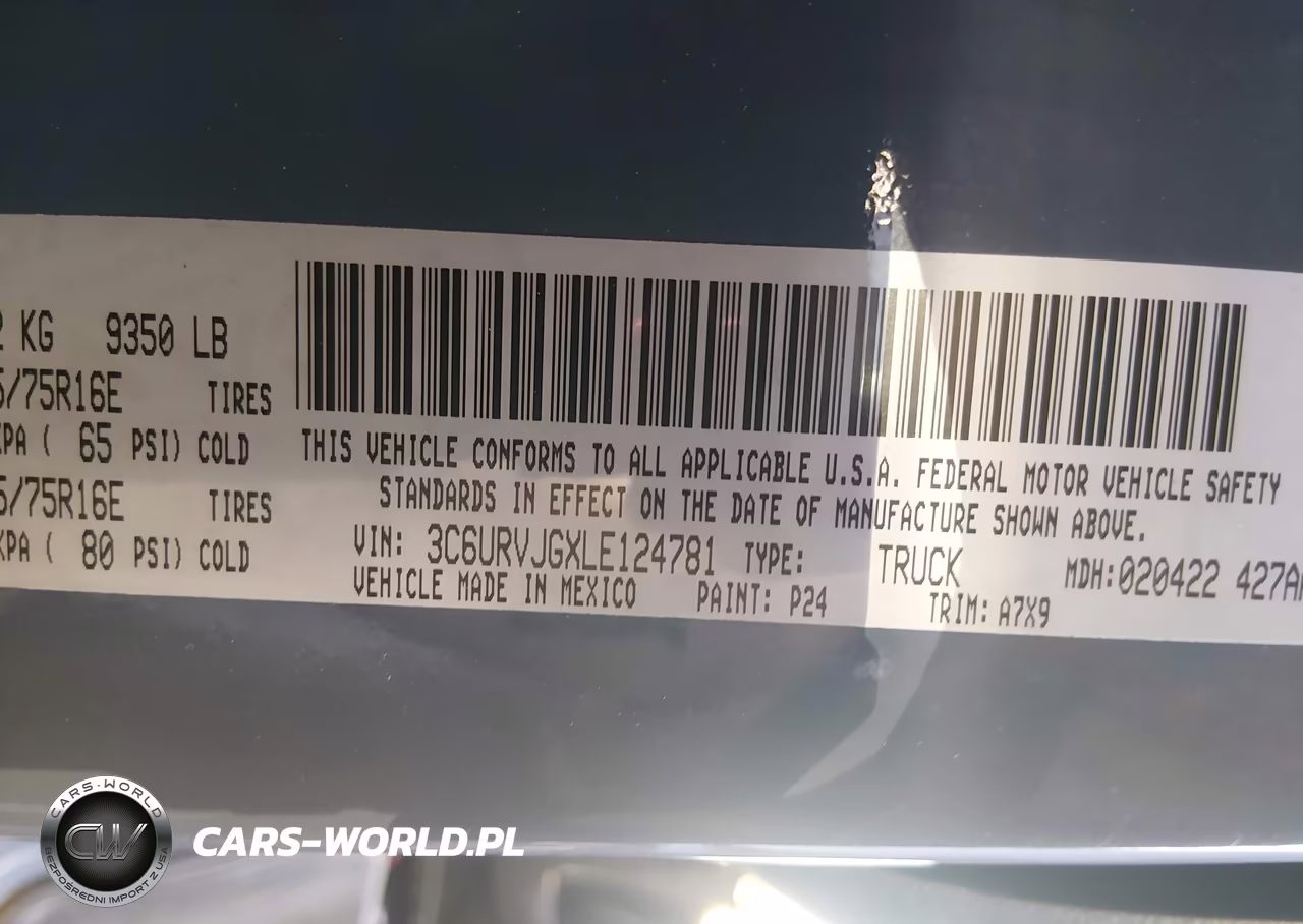 2020 Ram Promaster 3500 Cargo Van High Roof 159 Wb Ext VIN:3C6URVJGXLE124781 - 9