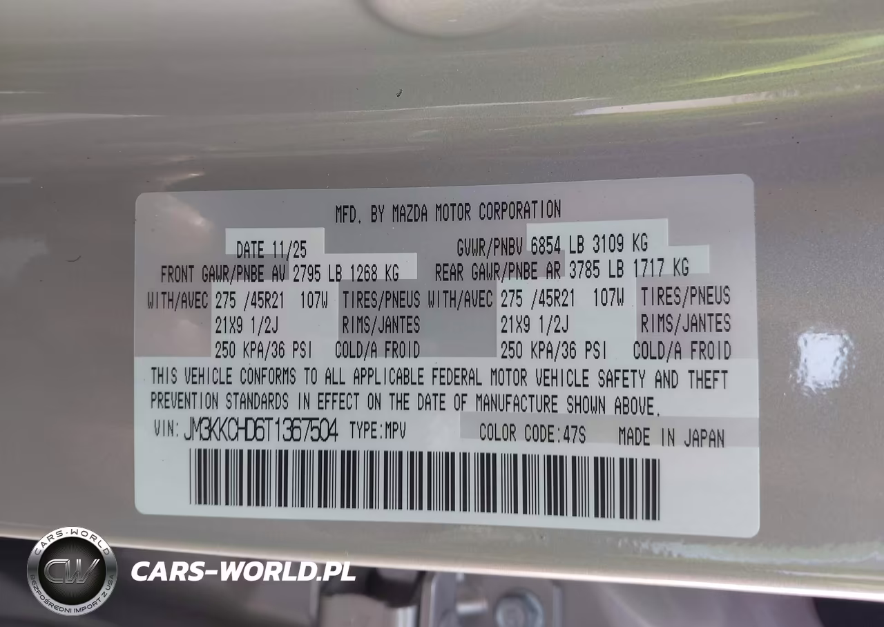 2026 Mazda Cx-90 3.3 Turbo Premium Sport VIN:JM3KKCHD6T1367504 - 9