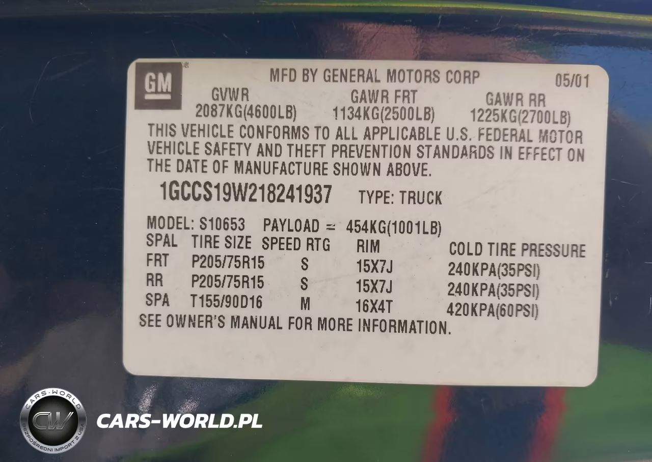 2001 Chevrolet S-10 Ls VIN:1GCCS19W218241937 - 9