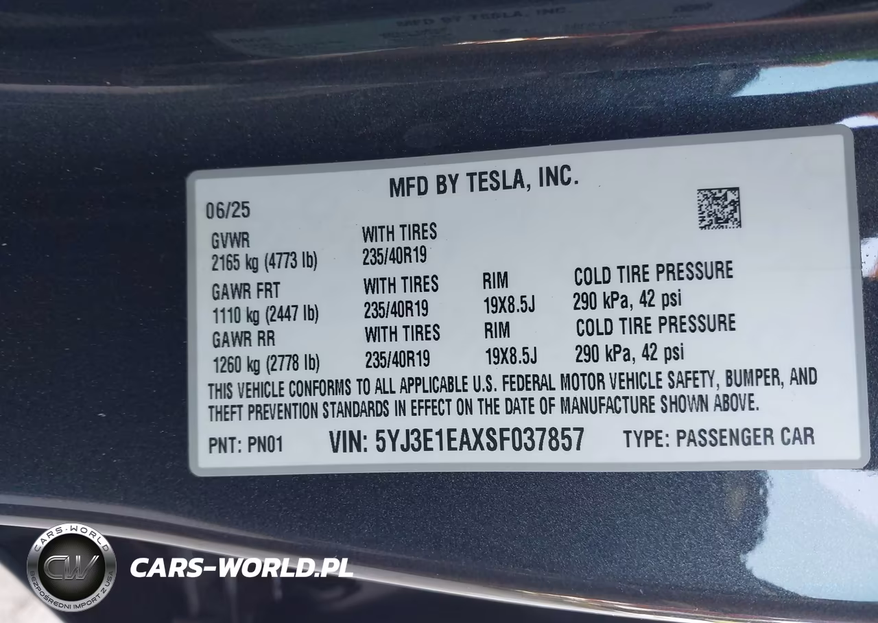 2025 Tesla Model 3 Long Range Rear-Wheel Drive-Standard Rear-Wheel Drive VIN:5YJ3E1EAXSF037857 - 9