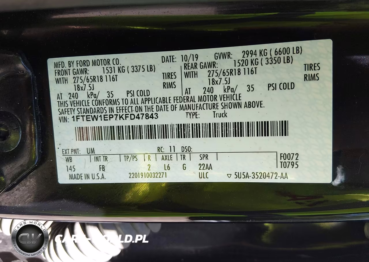 2019 Ford F-150 Xlt VIN:1FTEW1EP7KFD47843 - 9