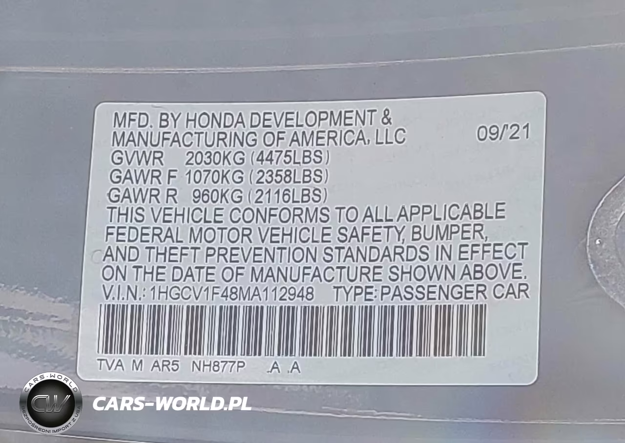 2021 Honda Accord Sport Special Edition VIN:1HGCV1F48MA112948 - 9