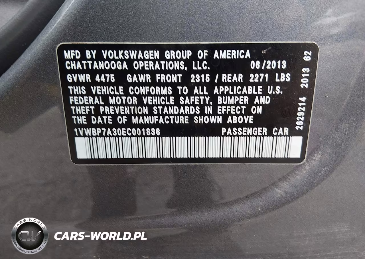 2014 Volkswagen Passat 2.5L Se VIN:1VWBP7A30EC001836 - 9