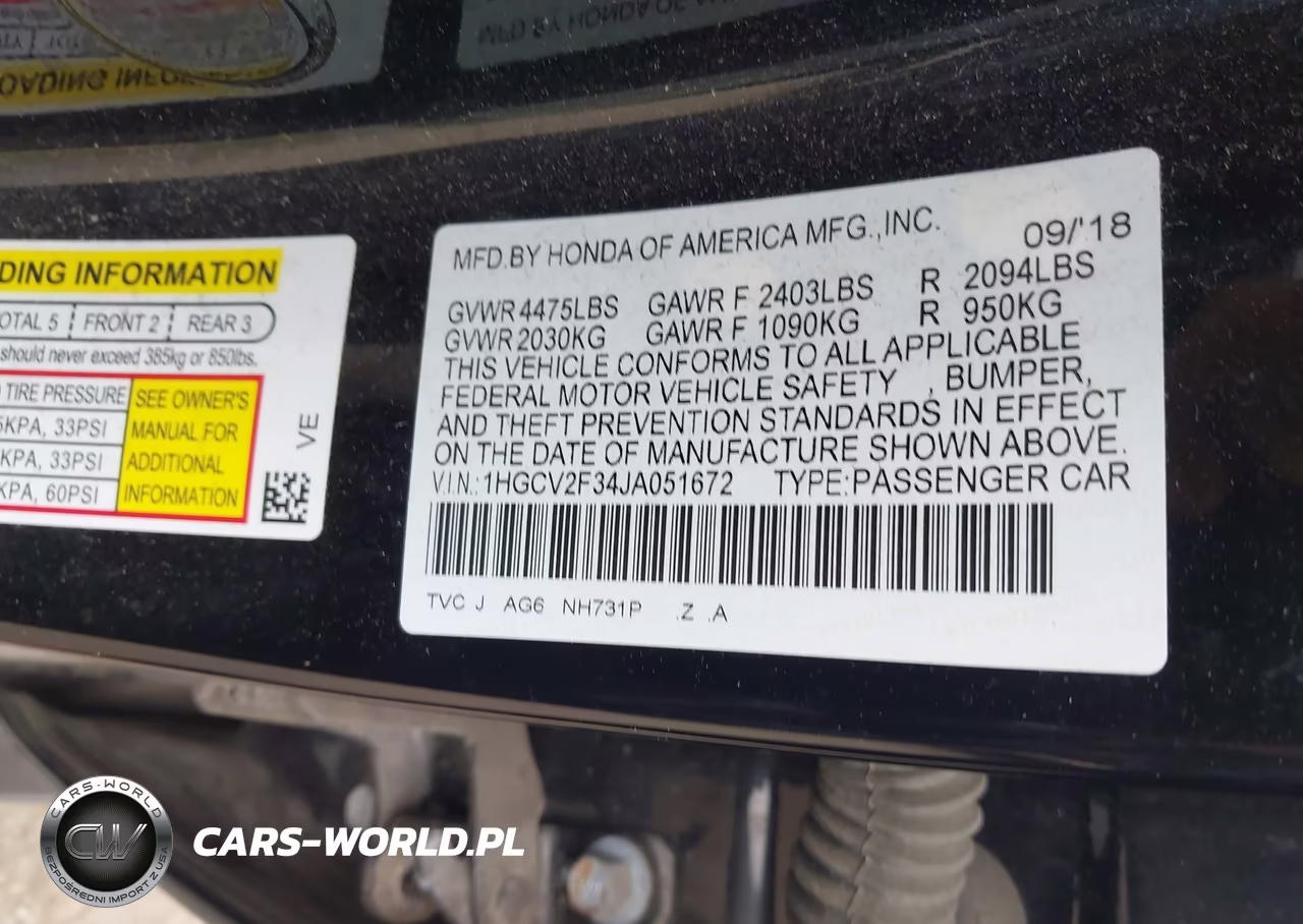 2018 Honda Accord Sport 2.0T VIN:1HGCV2F34JA051672 - 9