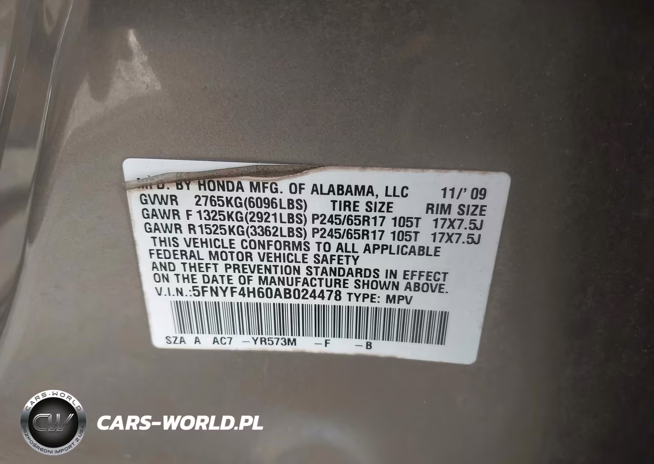 2010 Honda Pilot Ex-L VIN:5FNYF4H60AB024478 - 9