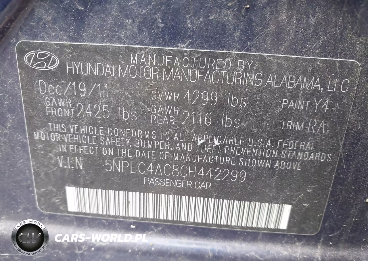 2012 Hyundai Sonata Se VIN:5NPEC4AC8CH442299 - 9