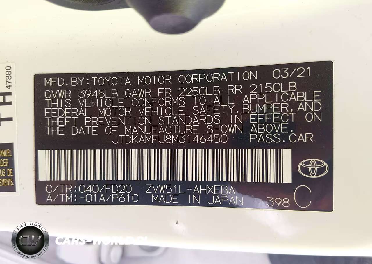 2021 Toyota Prius Le VIN:JTDKAMFU8M3146450 - 9