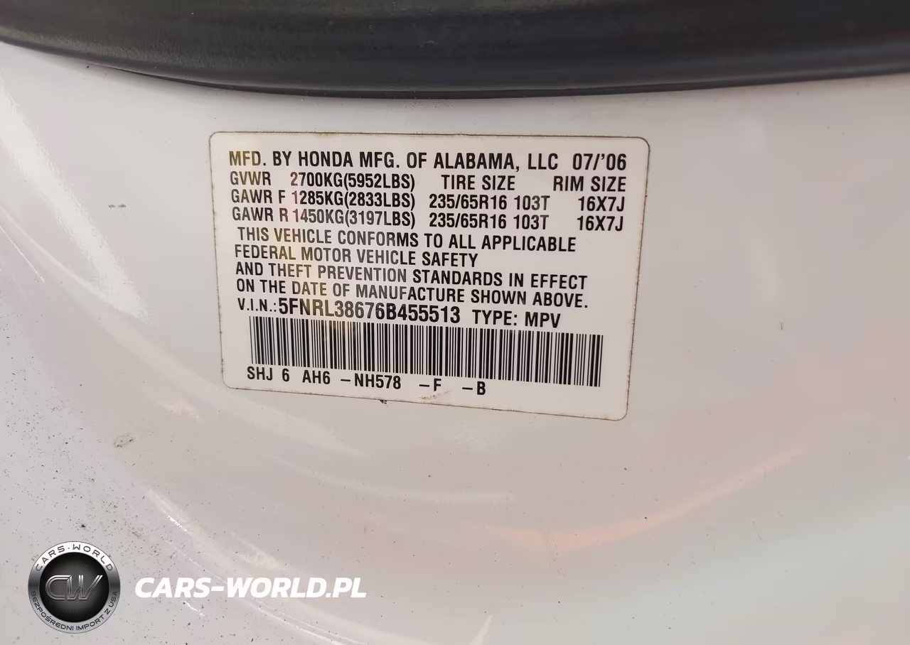2006 Honda Odyssey Ex-L VIN:5FNRL38676B455513 - 9