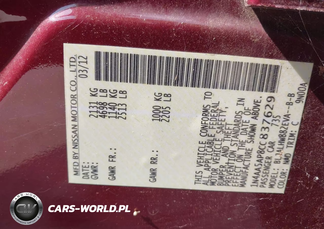 2012 Nissan Maxima 3.5 Sv VIN:1N4AA5AP8CC837629 - 9