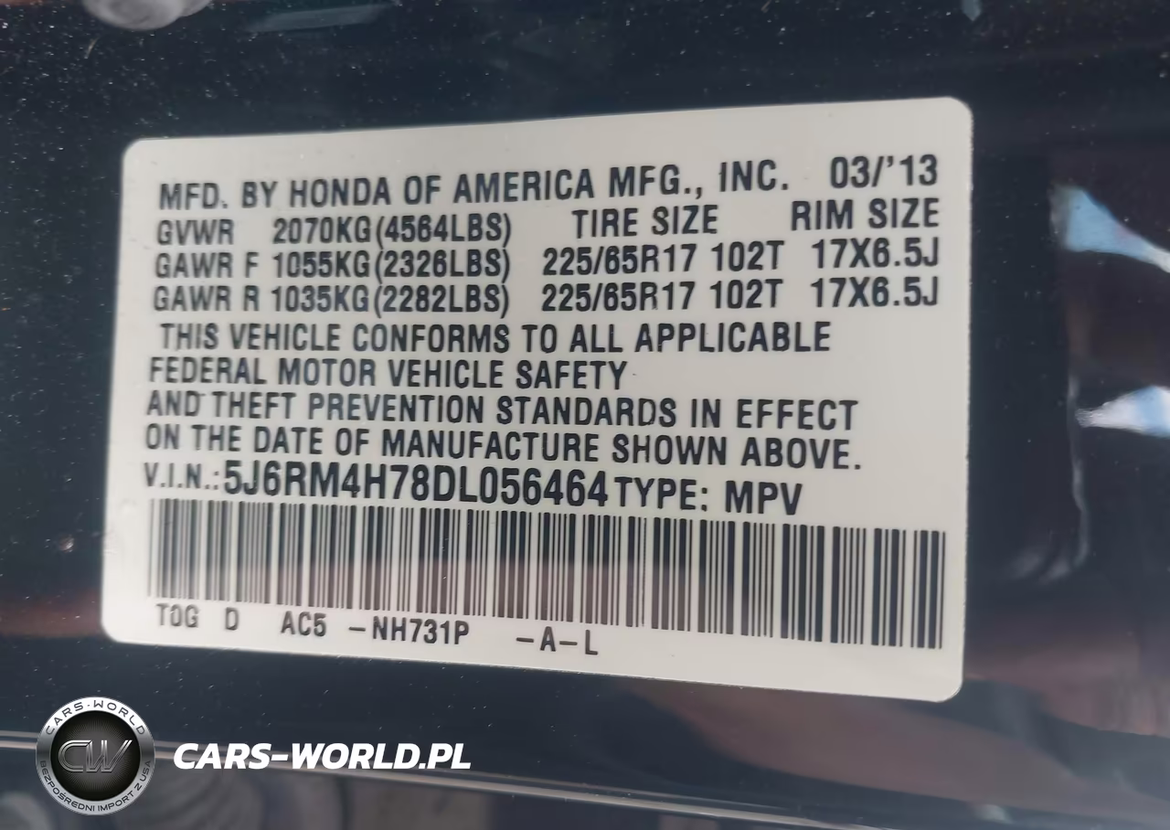2013 Honda Cr-V Ex-L VIN:5J6RM4H78DL056464 - 9