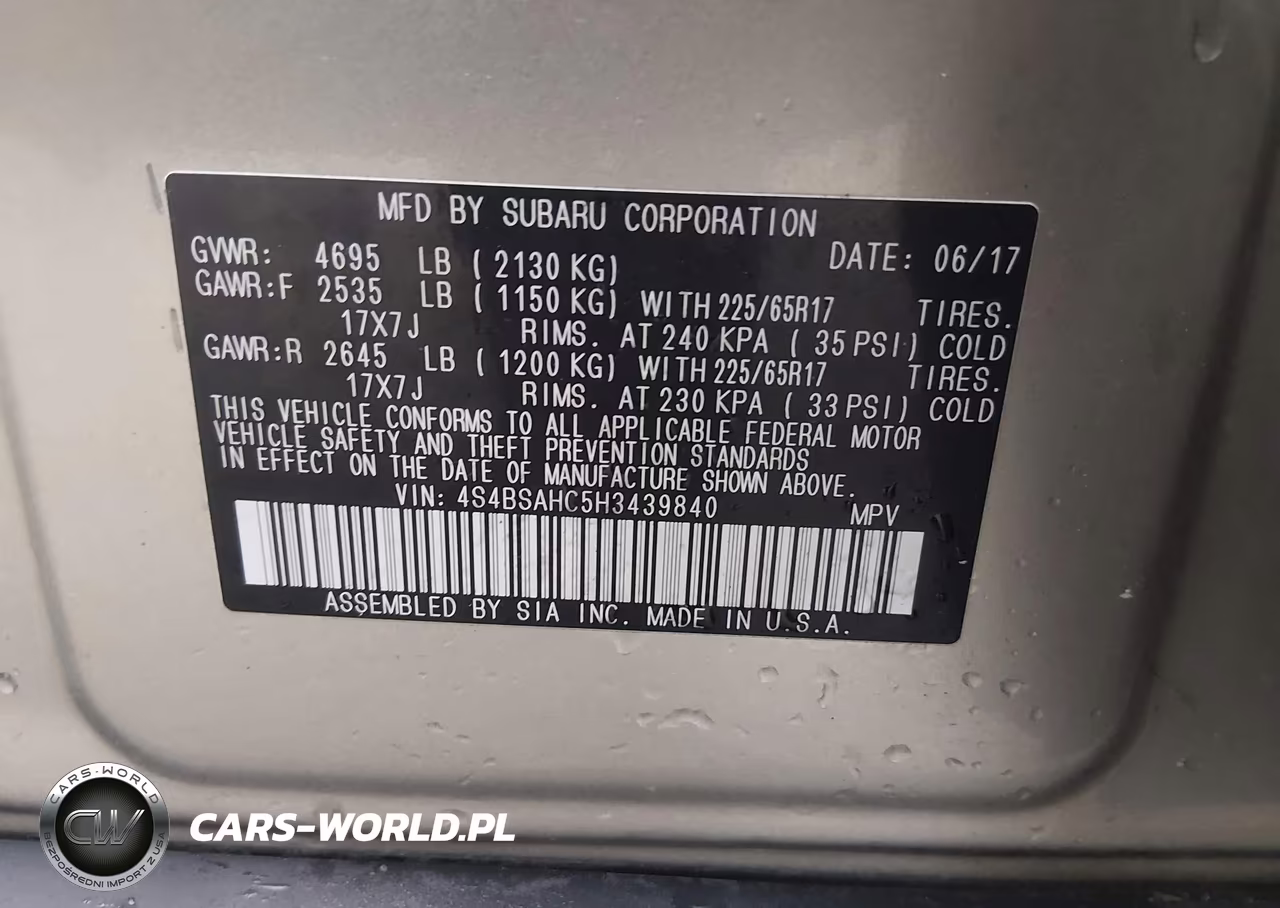 2017 Subaru Outback 2.5I Premium VIN:4S4BSAHC5H3439840 - 9