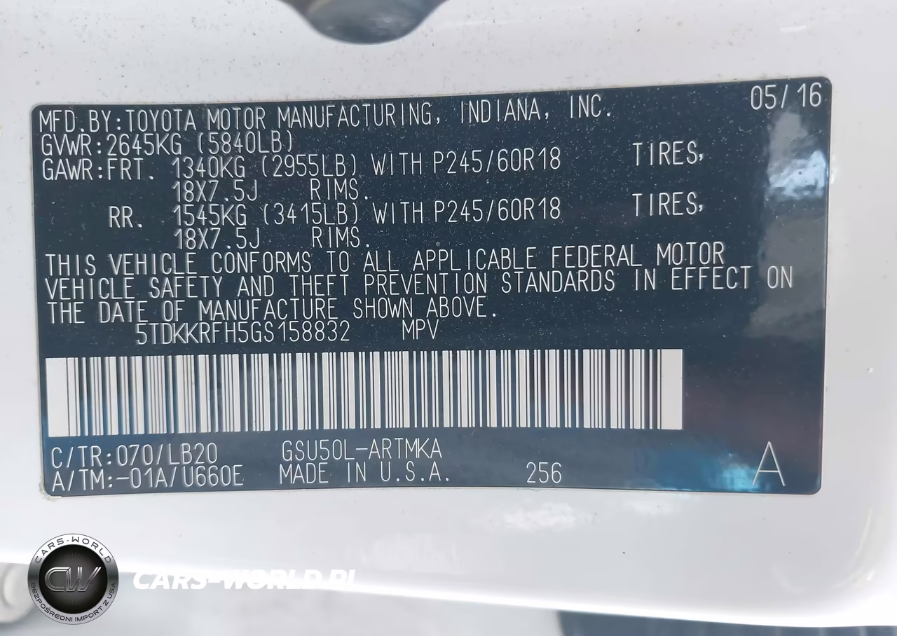 2016 Toyota Highlander Xle V6 VIN:5TDKKRFH5GS158832 - 9