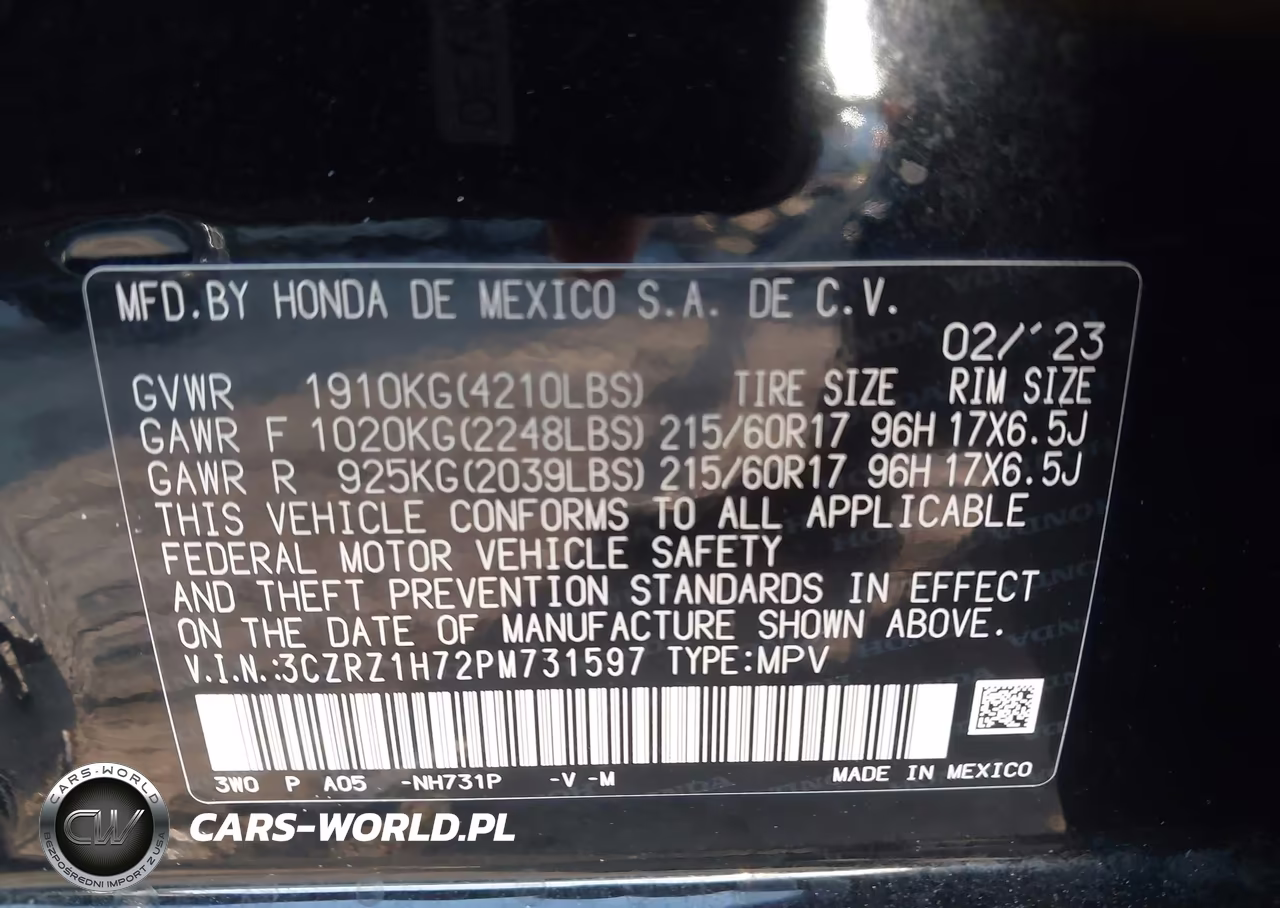2023 Honda Hr-V 2Wd Ex-L VIN:3CZRZ1H72PM731597 - 9