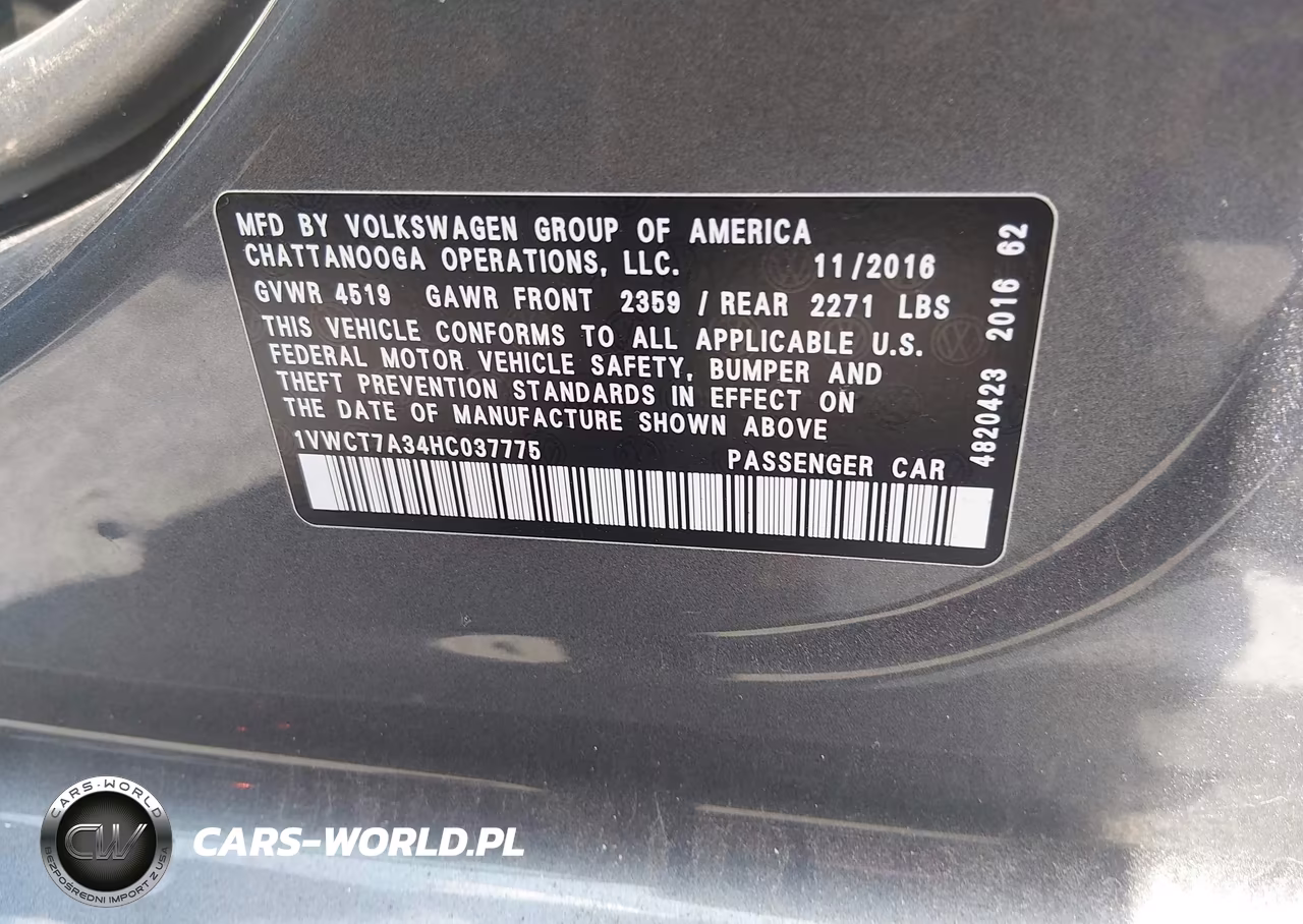 2017 Volkswagen Passat Sel Premium VIN:1VWCT7A34HC037775 - 9