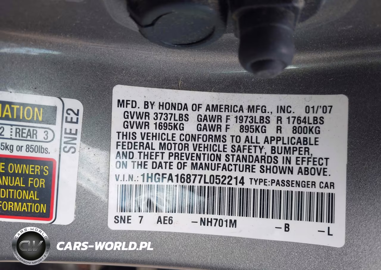 2007 Honda Civic Ex VIN:1HGFA16877L052214 - 9