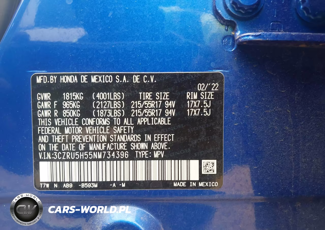 2022 Honda Hr-V 2Wd Ex VIN:3CZRU5H55NM734396 - 9