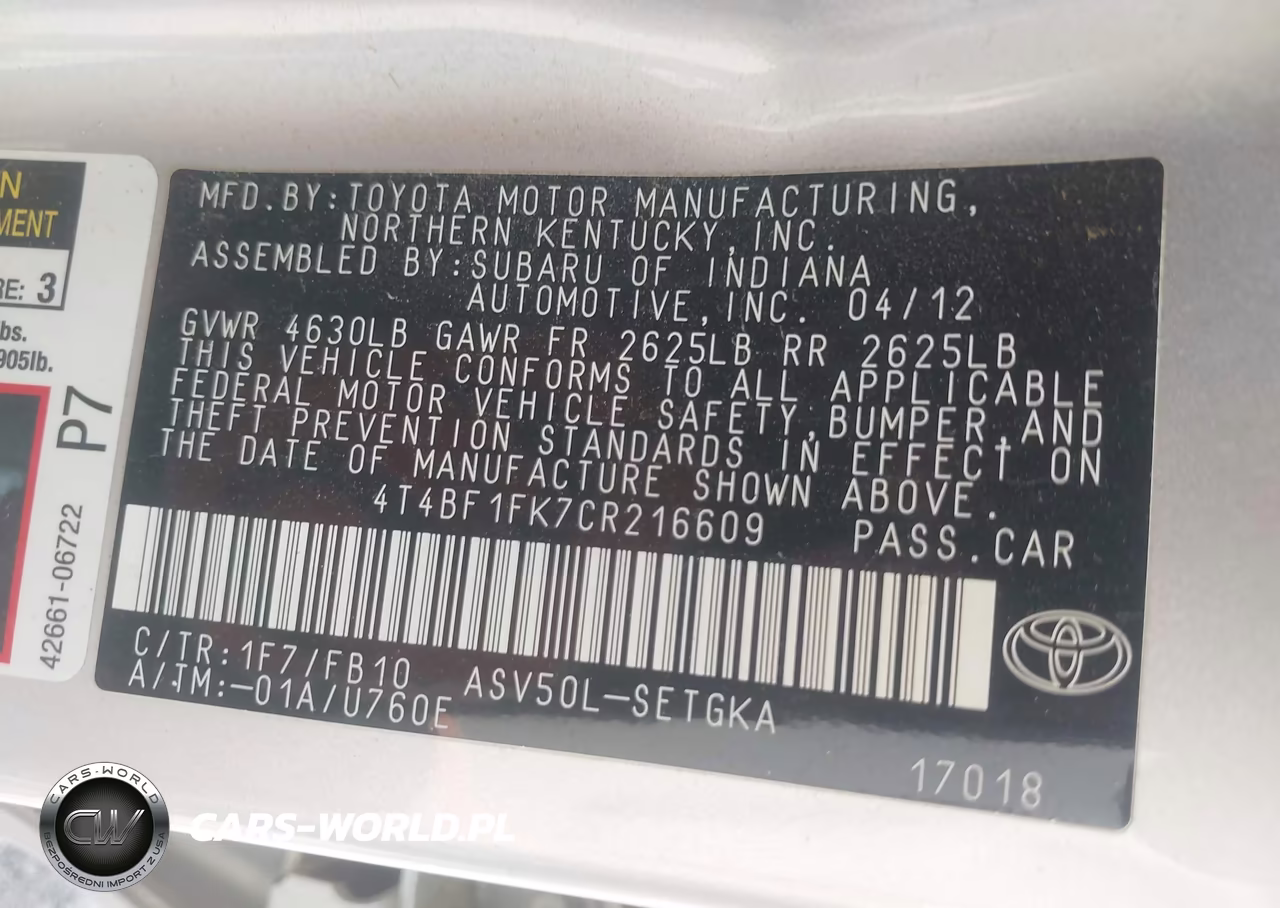 2012 Toyota Camry Xle VIN:4T4BF1FK7CR216609 - 9