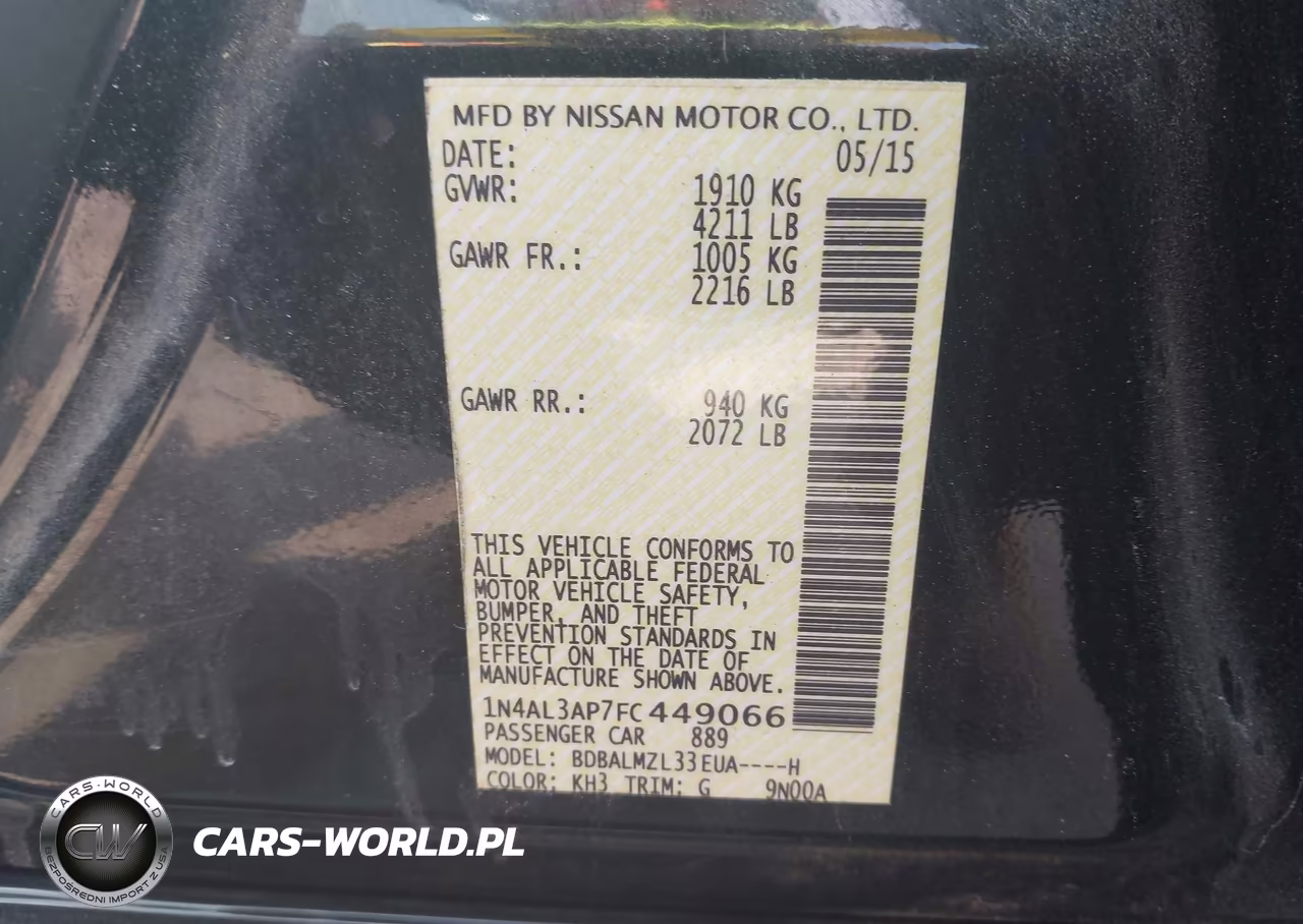 2015 Nissan Altima 2.5 Sv VIN:1N4AL3AP7FC449066 - 9