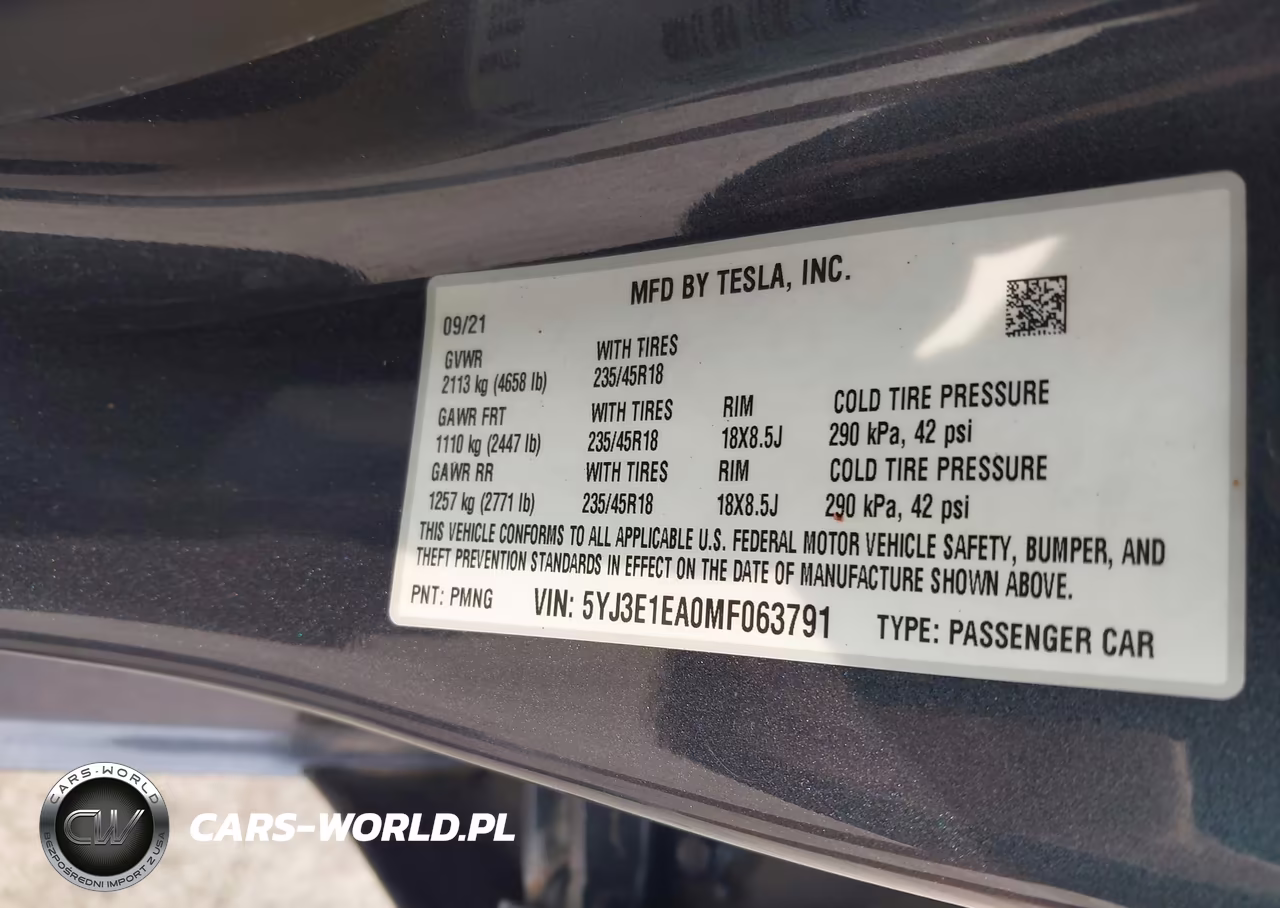 2021 Tesla Model 3 Standard Range Plus Rear-Wheel Drive VIN:5YJ3E1EA0MF063791 - 9