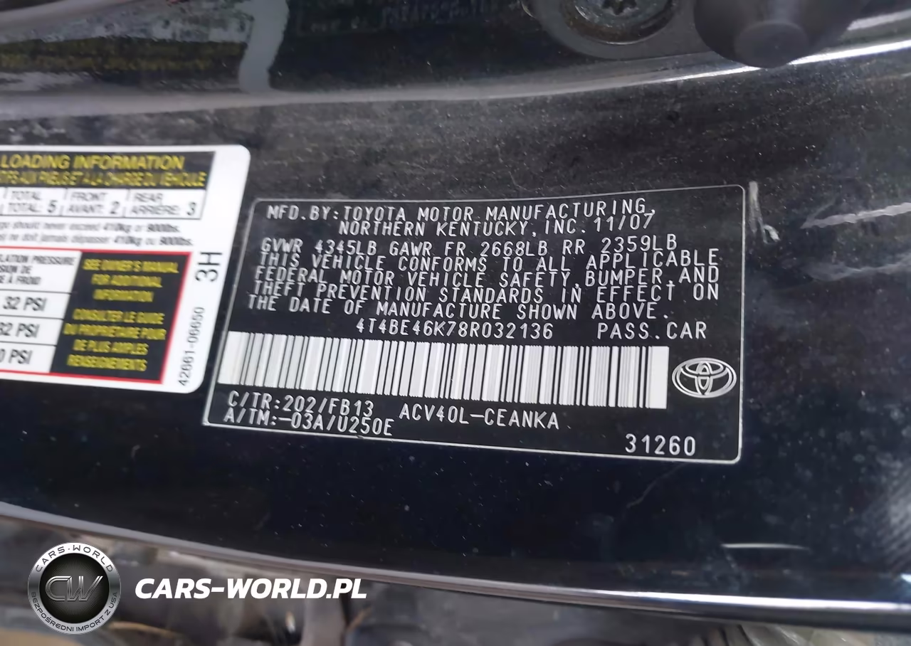 2008 Toyota Camry Le VIN:4T4BE46K78R032136 - 9