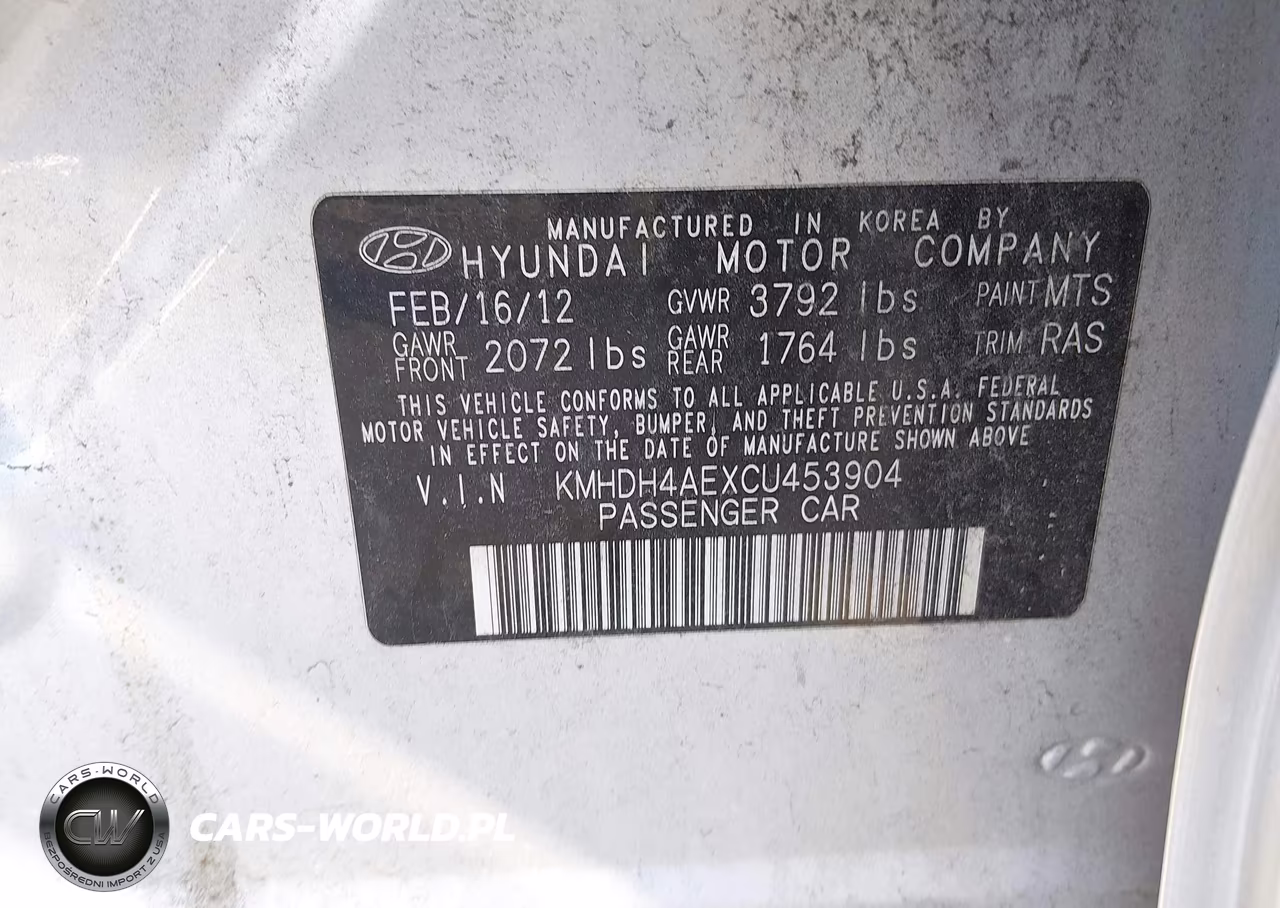 2012 Hyundai Elantra Gls (Ulsan Plant) VIN:KMHDH4AEXCU453904 - 9