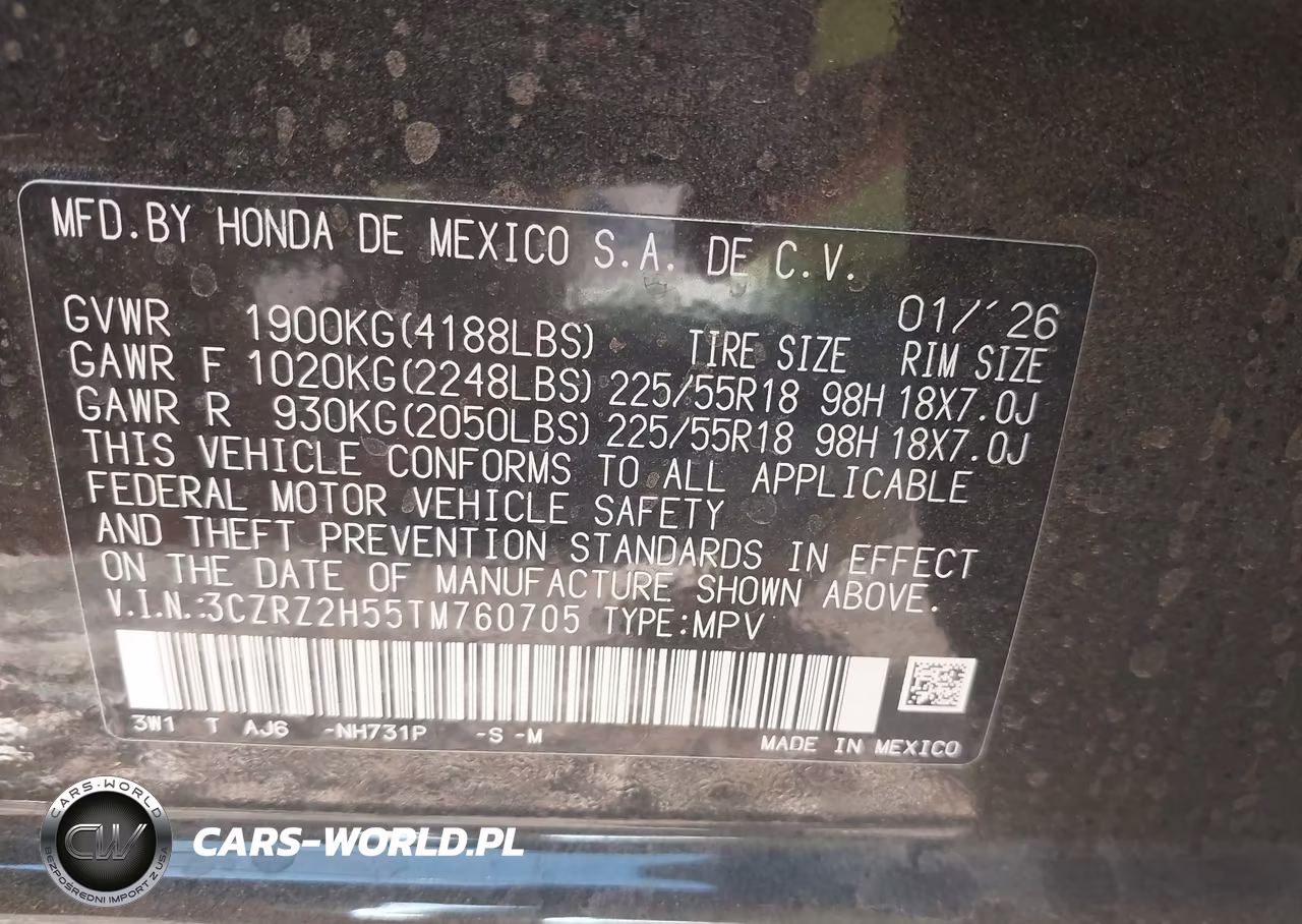 2026 Honda Hr-V Awd Sport VIN:3CZRZ2H55TM760705 - 9