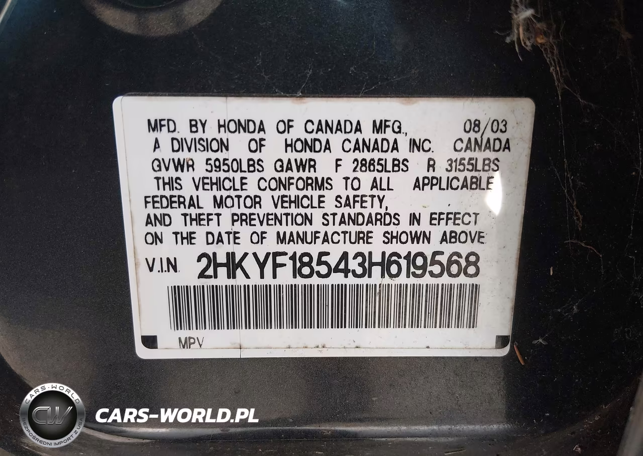 2003 Honda Pilot Ex-L VIN:2HKYF18543H619568 - 9