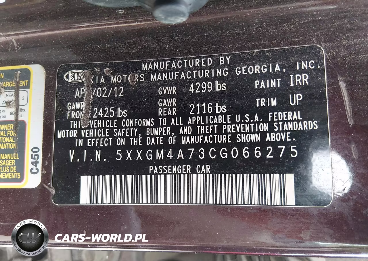 2012 Kia Optima Lx VIN:5XXGM4A73CG066275 - 9
