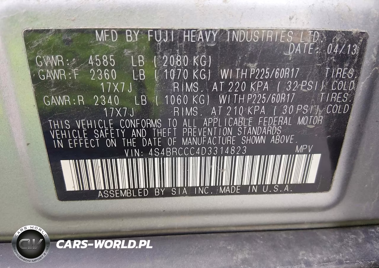 2013 Subaru Outback 2.5I Premium VIN:4S4BRCCC4D3314823 - 9