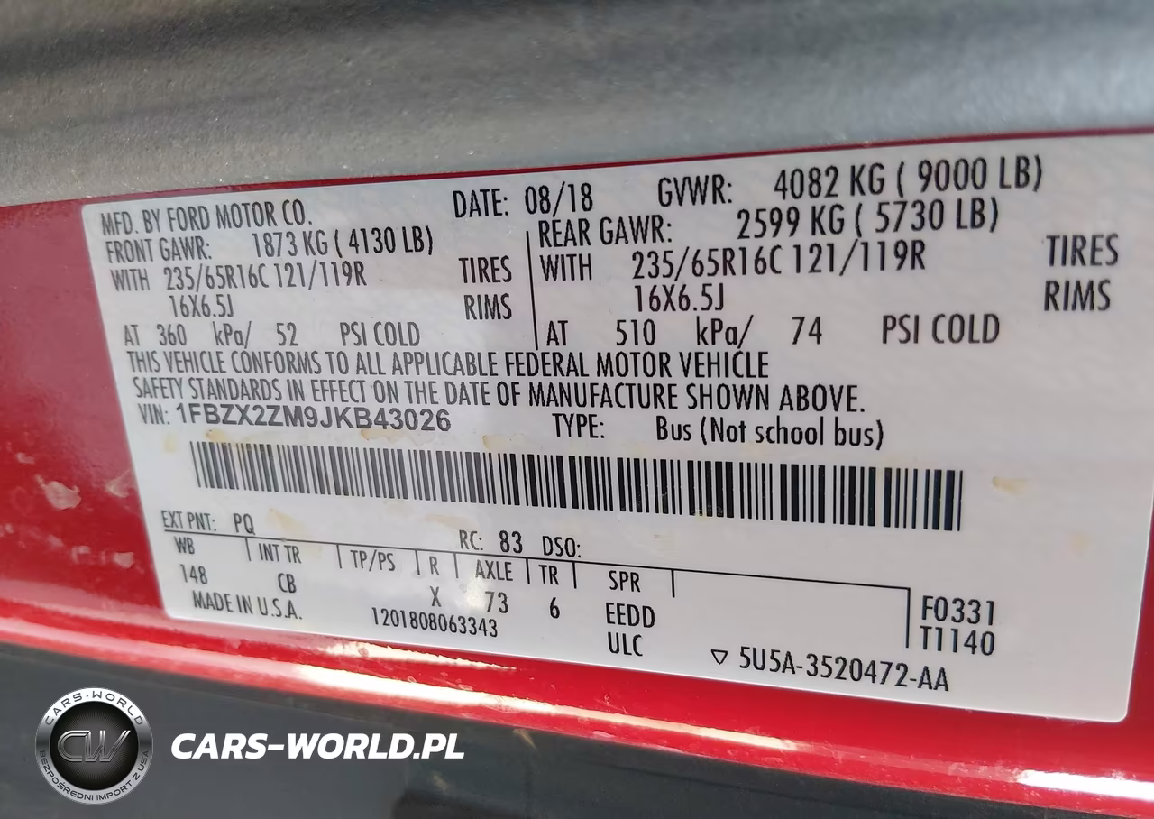 2018 Ford Transit-350 Xl VIN:1FBZX2ZM9JKB43026 - 9