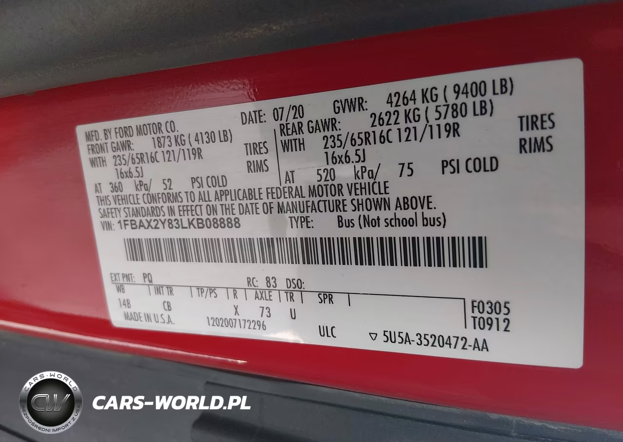 2020 Ford Transit-350 Passenger Van Xl VIN:1FBAX2Y83LKB08888 - 9