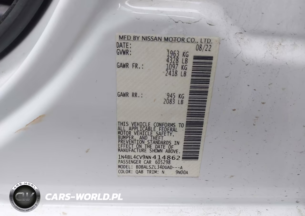 2022 Nissan Altima Sr Fwd VIN:1N4BL4CV9NN414862 - 9